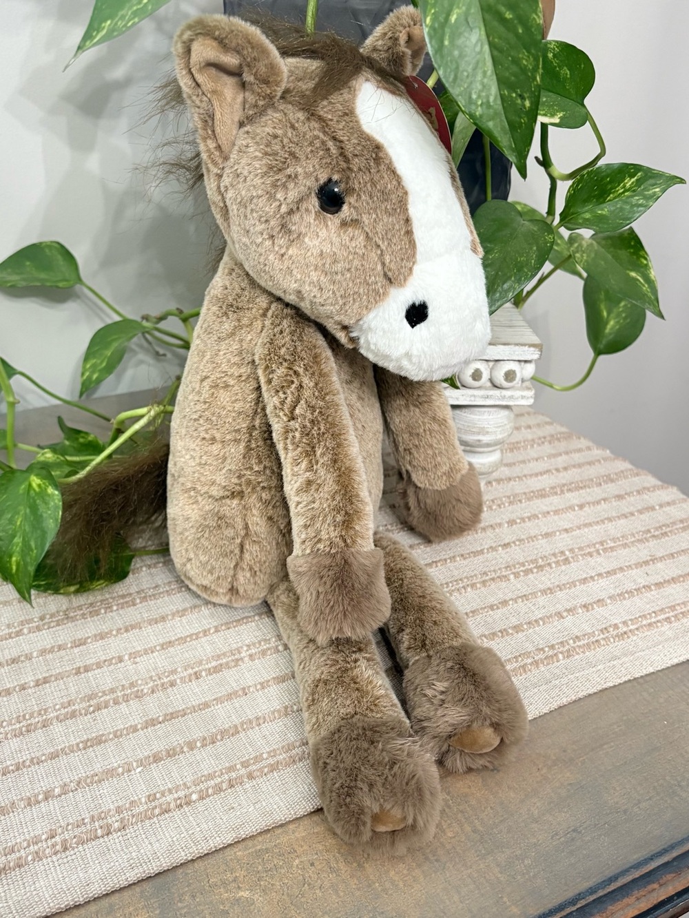 My Baby’s Heartbeat Bear- Plush Horse - Brown and White Soft Stuffed Animal NWT
